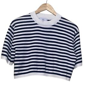 Stile Collection Navy and White Striped Knitted Cropped Top Sz S